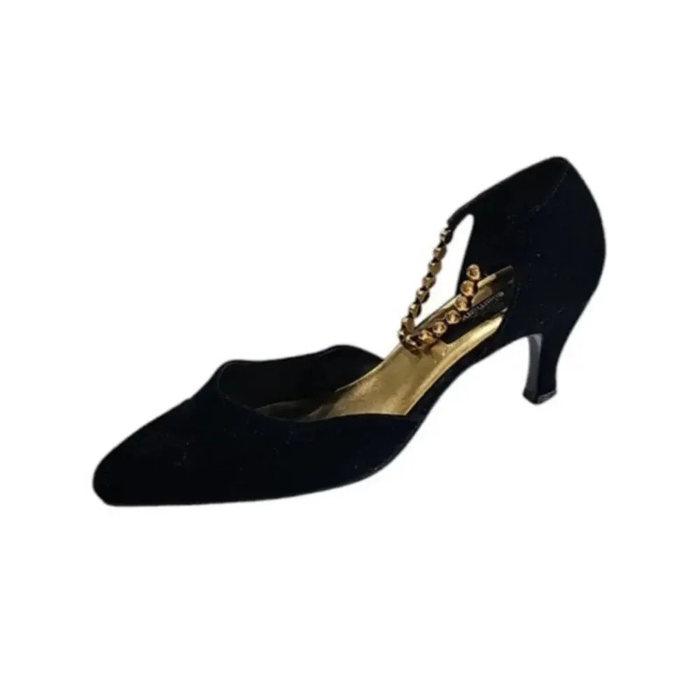 Style Ellemenno Velvet Ankle Chain Heels Black Size 9